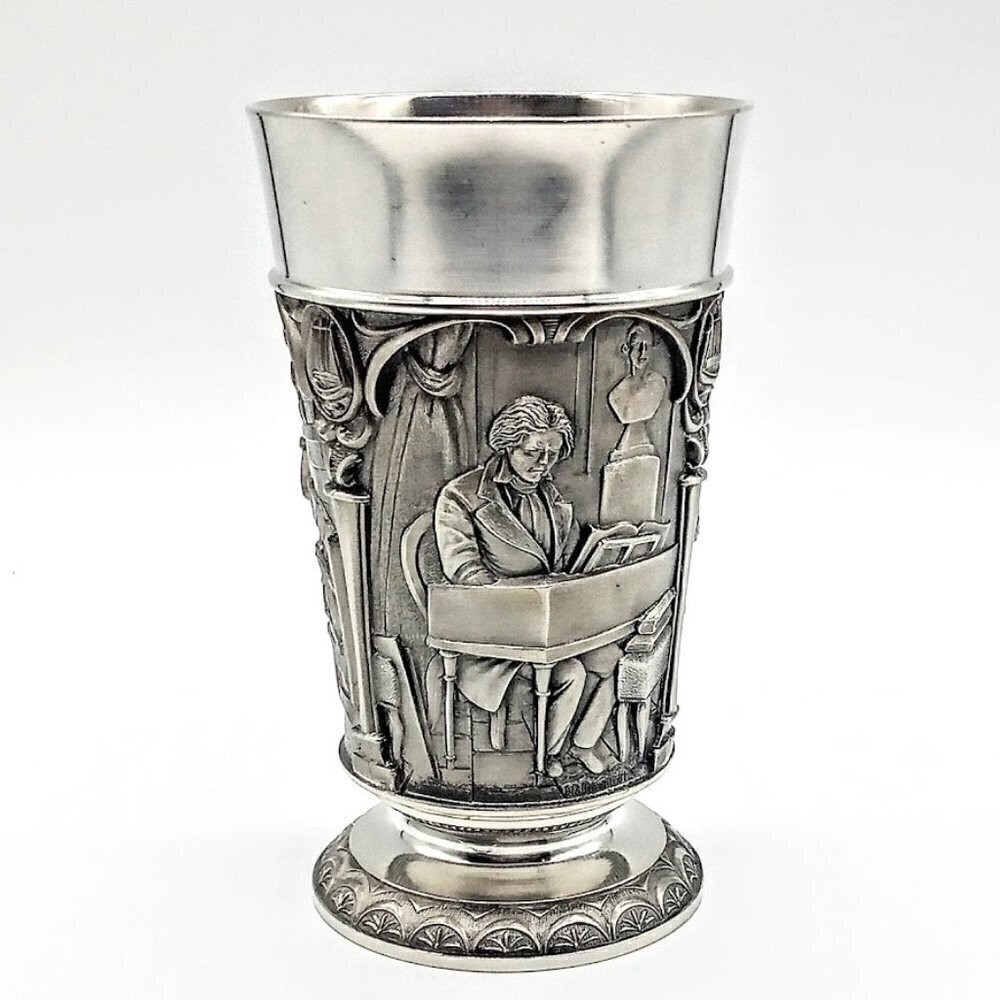 Vintage Feinzinn GES.GESCH NK W Germany Footed Pewter Goblet Cup - Beethoven